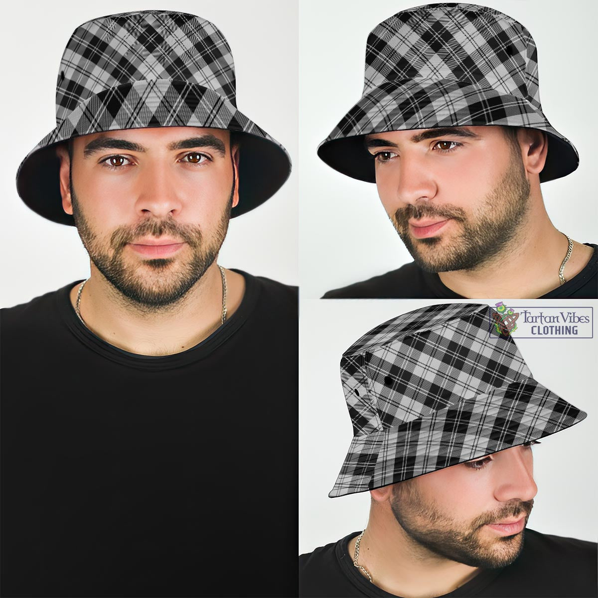 Tartan Vibes Clothing Erskine Black and White Tartan Bucket Hat