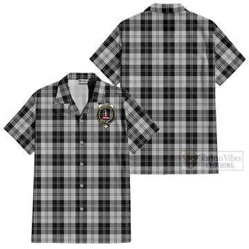 Erskine Black and White Tartan Cotton Hawaiian Shirt with Family Crest