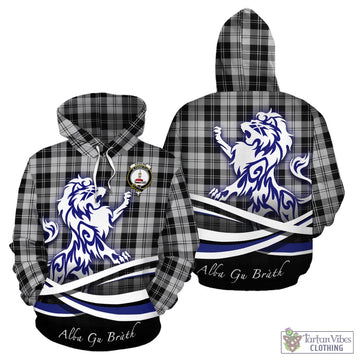 Erskine Black and White Tartan Hoodie with Alba Gu Brath Regal Lion Emblem