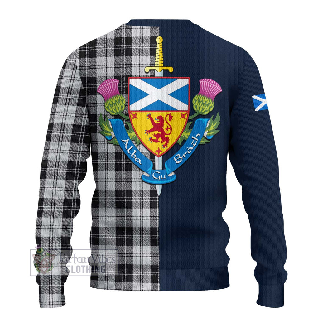 Tartan Vibes Clothing Erskine Black and White Tartan Knitted Sweater with Scottish Lion Royal Arm Half Style