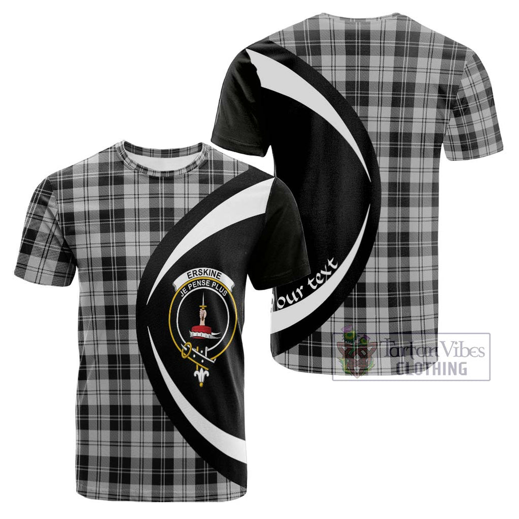 Tartan Vibes Clothing Erskine Black and White Tartan Cotton T-shirt with Family Crest Circle Style