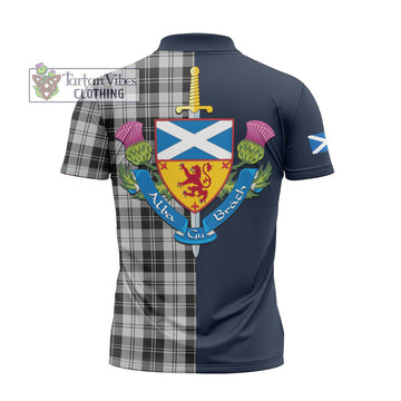 Erskine Black and White Tartan Zipper Polo Shirt Alba with Scottish Lion Royal Arm Half Style