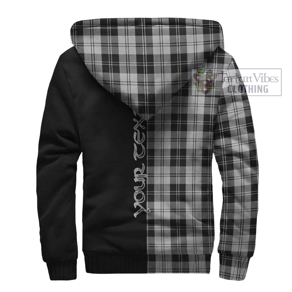 Erskine Black and White Tartan Sherpa Hoodie with Family Crest and Half Of Me Style - Tartanvibesclothing Shop