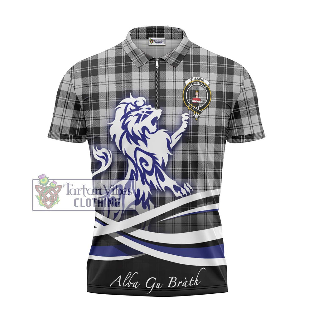 Erskine Black and White Tartan Zipper Polo Shirt with Alba Gu Brath Regal Lion Emblem - Tartanvibesclothing Shop