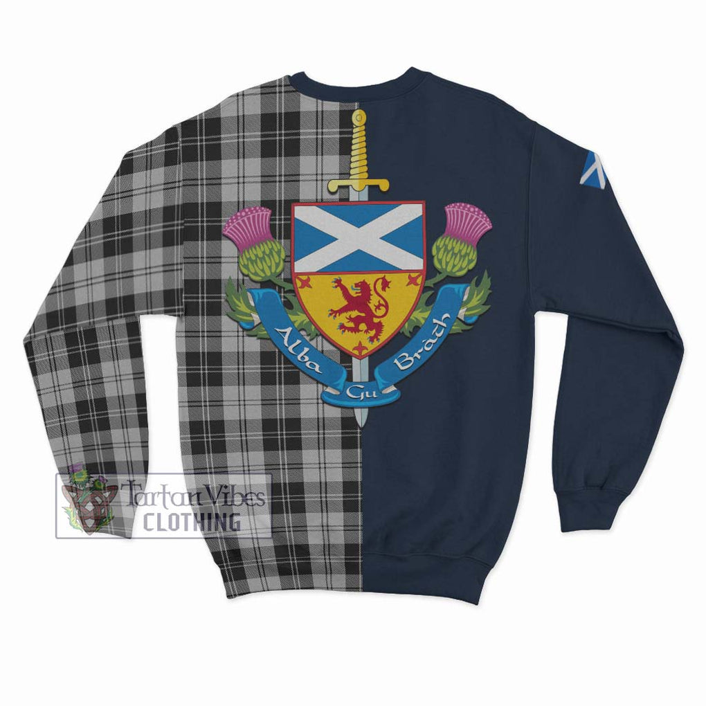 Tartan Vibes Clothing Erskine Black and White Tartan Sweatshirt with Scottish Lion Royal Arm Half Style