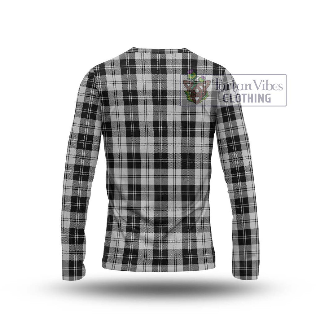 Erskine Black and White Tartan Long Sleeve T-Shirt with Family Crest DNA In Me Style - Tartanvibesclothing Shop