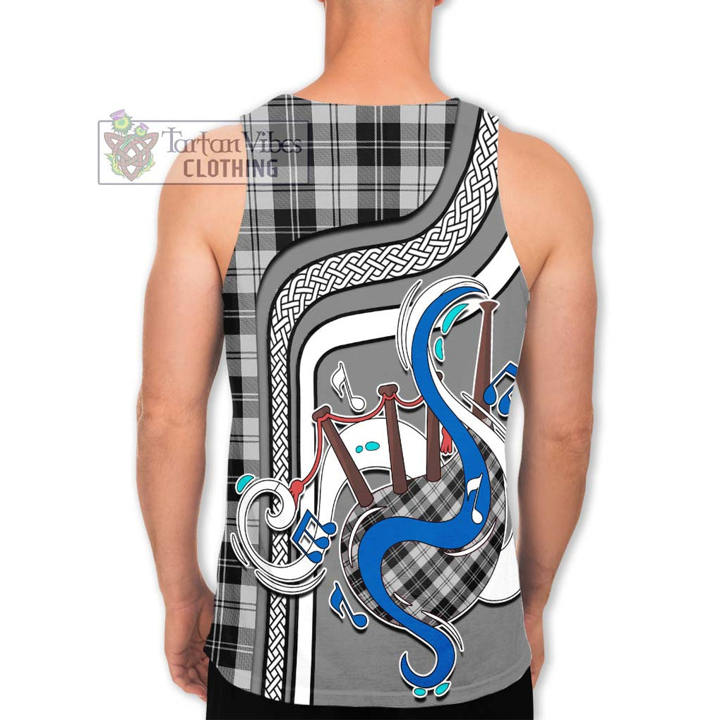 Erskine Black and White Tartan Men's Tank Top with Epic Bagpipe Style - Tartanvibesclothing Shop