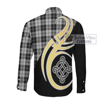 Erskine Black and White Tartan Long Sleeve Button Shirt with Family Crest and Celtic Symbol Style