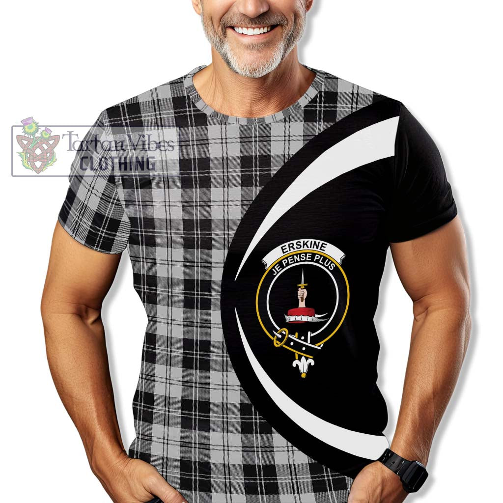 Tartan Vibes Clothing Erskine Black and White Tartan T-Shirt with Family Crest Circle Style