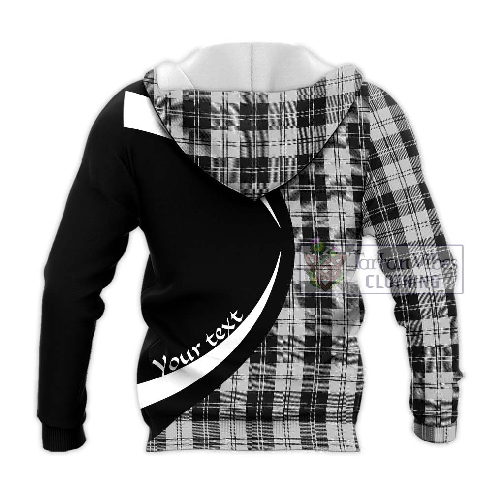 Erskine Black and White Tartan Knitted Hoodie with Family Crest Circle Style - Tartan Vibes Clothing