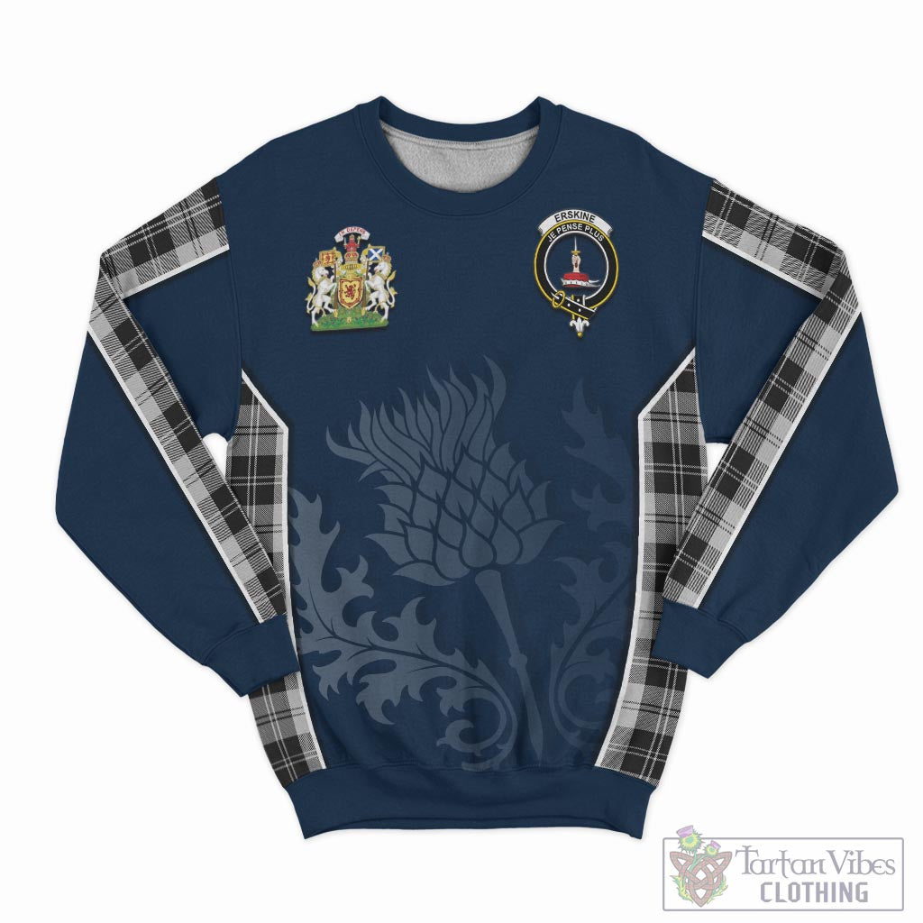 Tartan Vibes Clothing Erskine Black and White Tartan Sweatshirt with Family Crest and Scottish Thistle Vibes Sport Style