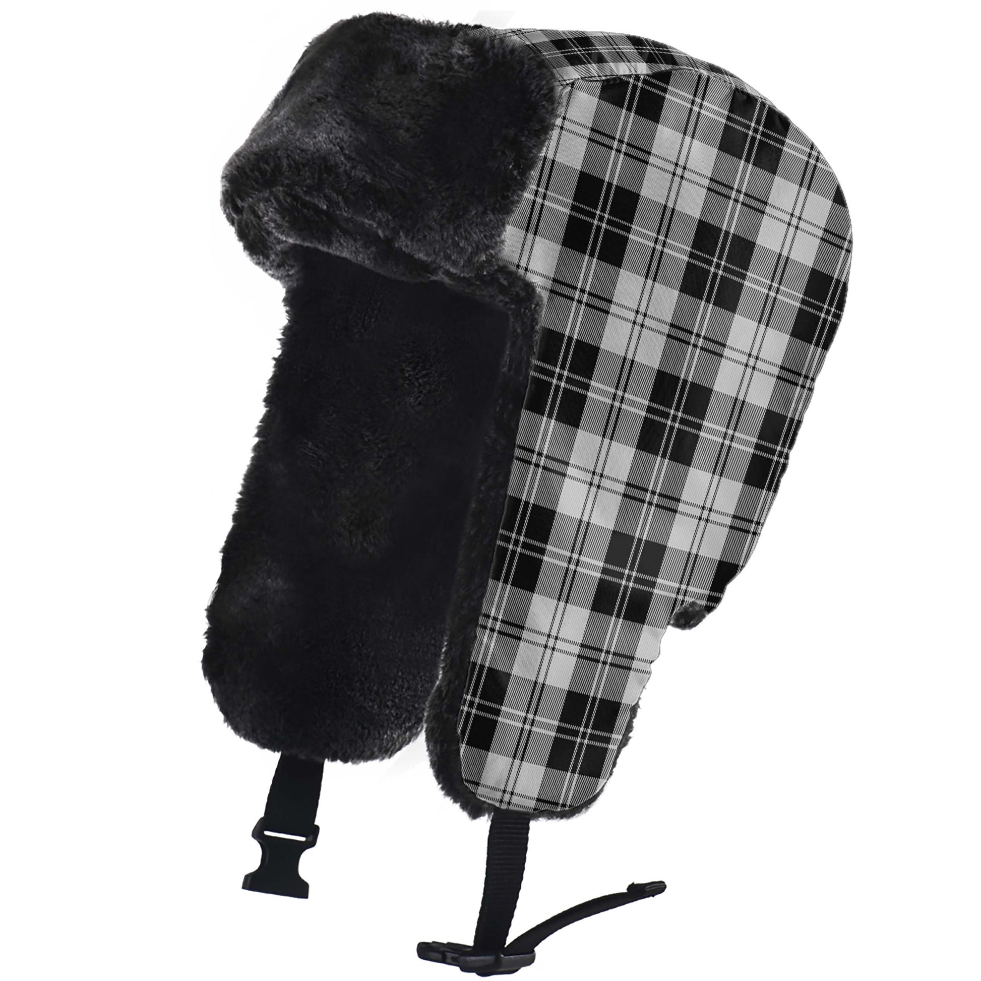 Erskine Black and White Tartan Winter Trapper Hat - Tartanvibesclothing