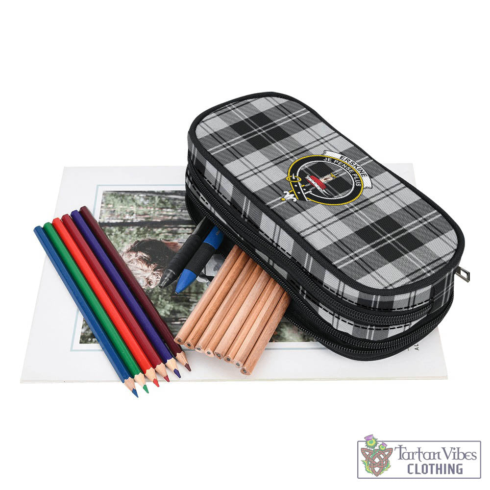 Tartan Vibes Clothing Erskine Black and White Tartan Pen and Pencil Case with Family Crest