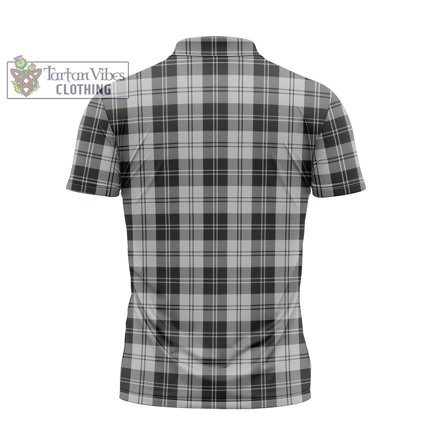 Tartan Vibes Clothing Erskine Black and White Tartan Zipper Polo Shirt with Family Crest