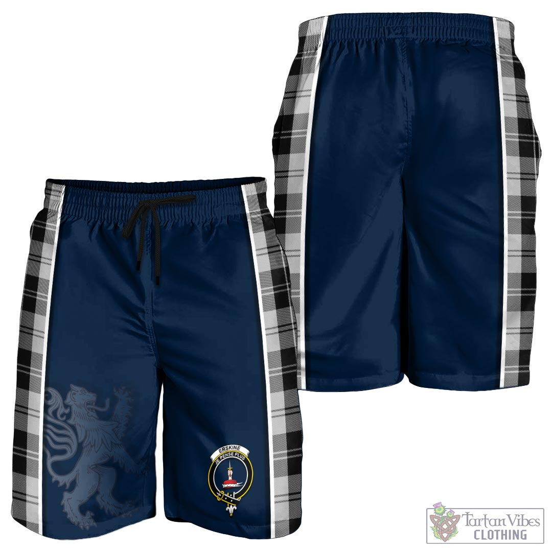 Tartan Vibes Clothing Erskine Black and White Tartan Men's Shorts with Family Crest and Lion Rampant Vibes Sport Style