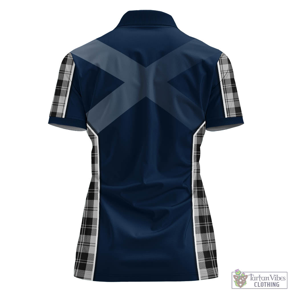 Erskine Black and White Tartan Women's Polo Shirt with Family Crest and Lion Rampant Vibes Sport Style - Tartan Vibes Clothing