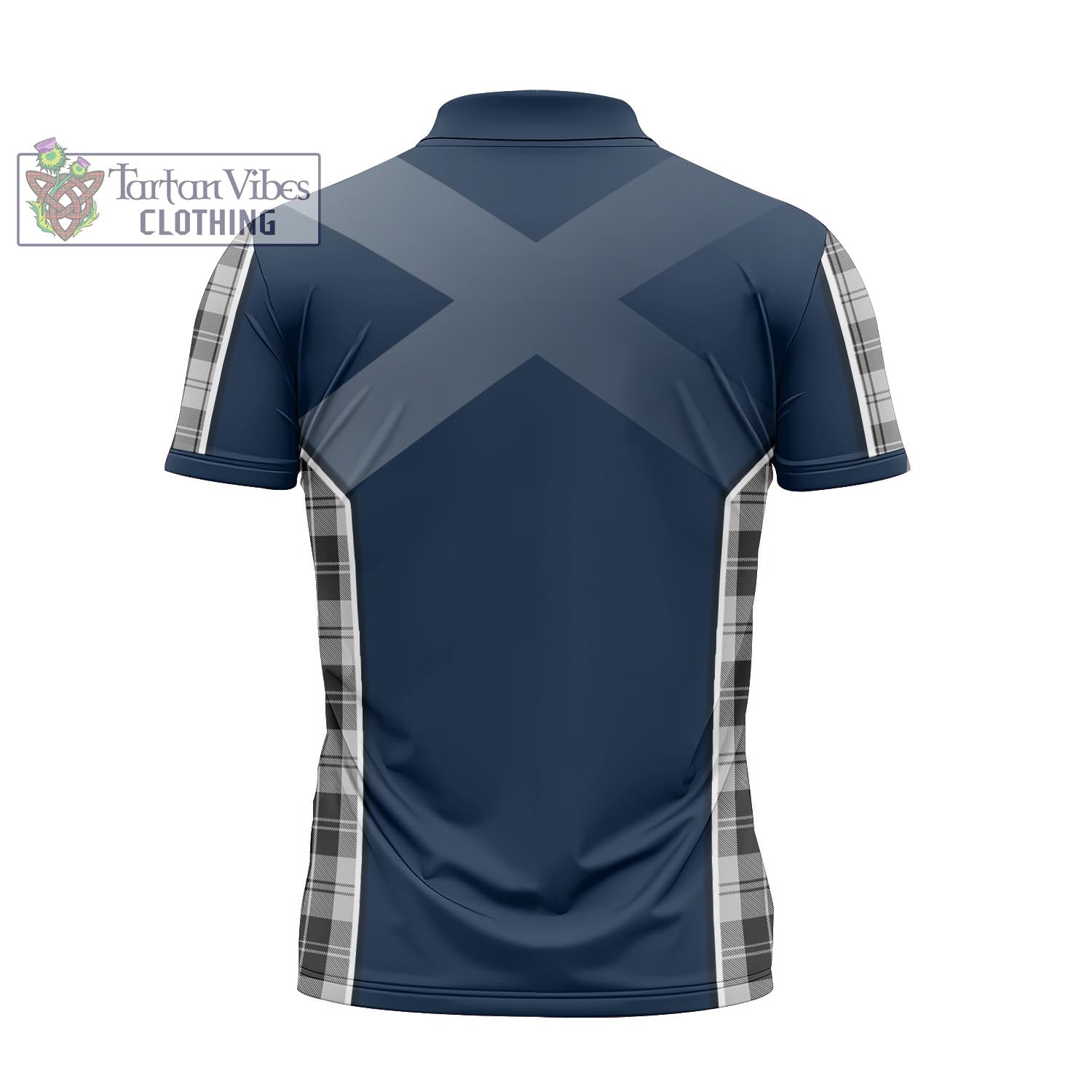 Tartan Vibes Clothing Erskine Black and White Tartan Zipper Polo Shirt with Family Crest and Scottish Thistle Vibes Sport Style