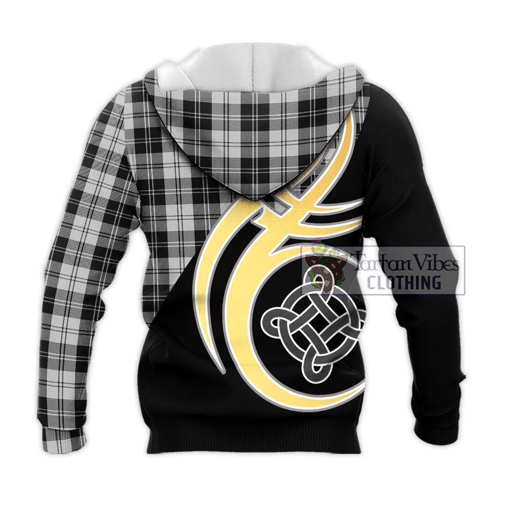 Erskine Black and White Tartan Knitted Hoodie with Family Crest and Celtic Symbol Style - Tartan Vibes Clothing