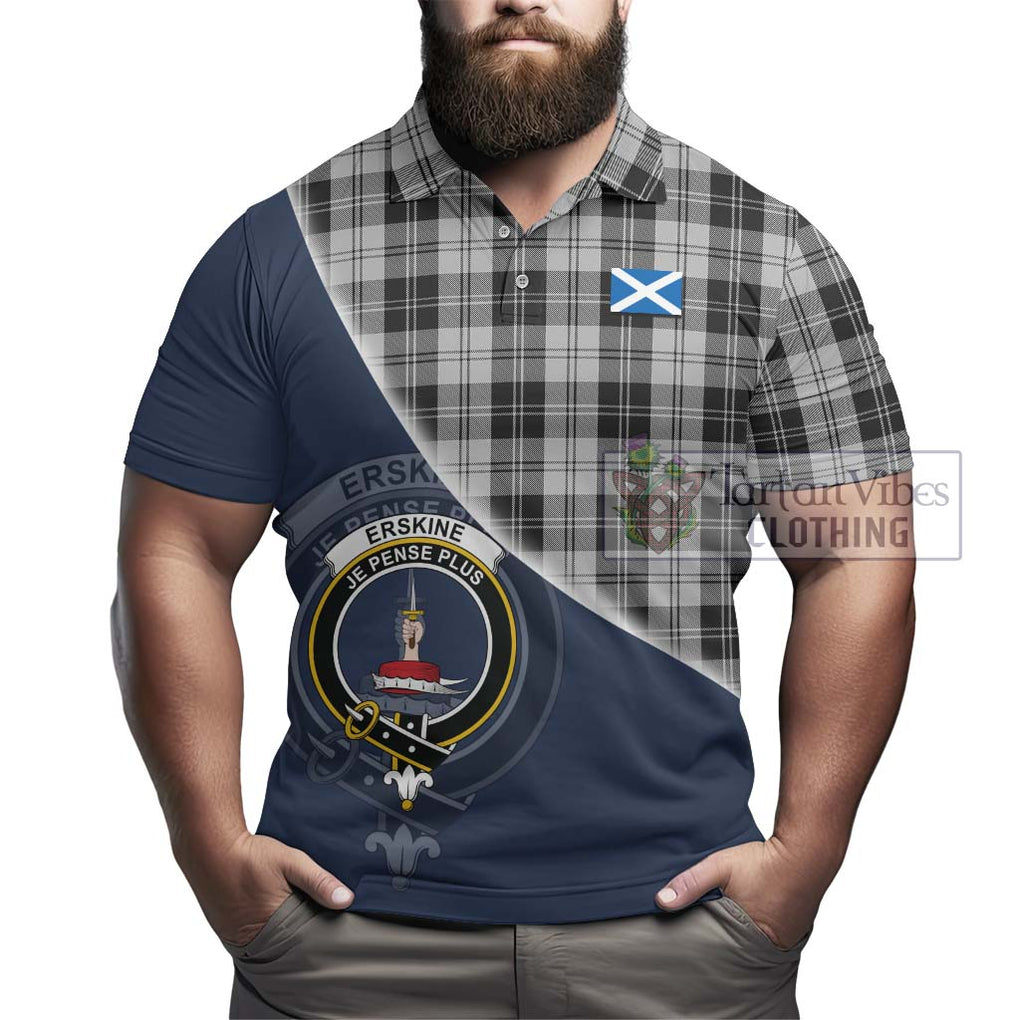 Erskine Black and White Tartan Polo Shirt with Personalised National Flag and Family Crest Half Style - Tartanvibesclothing Shop