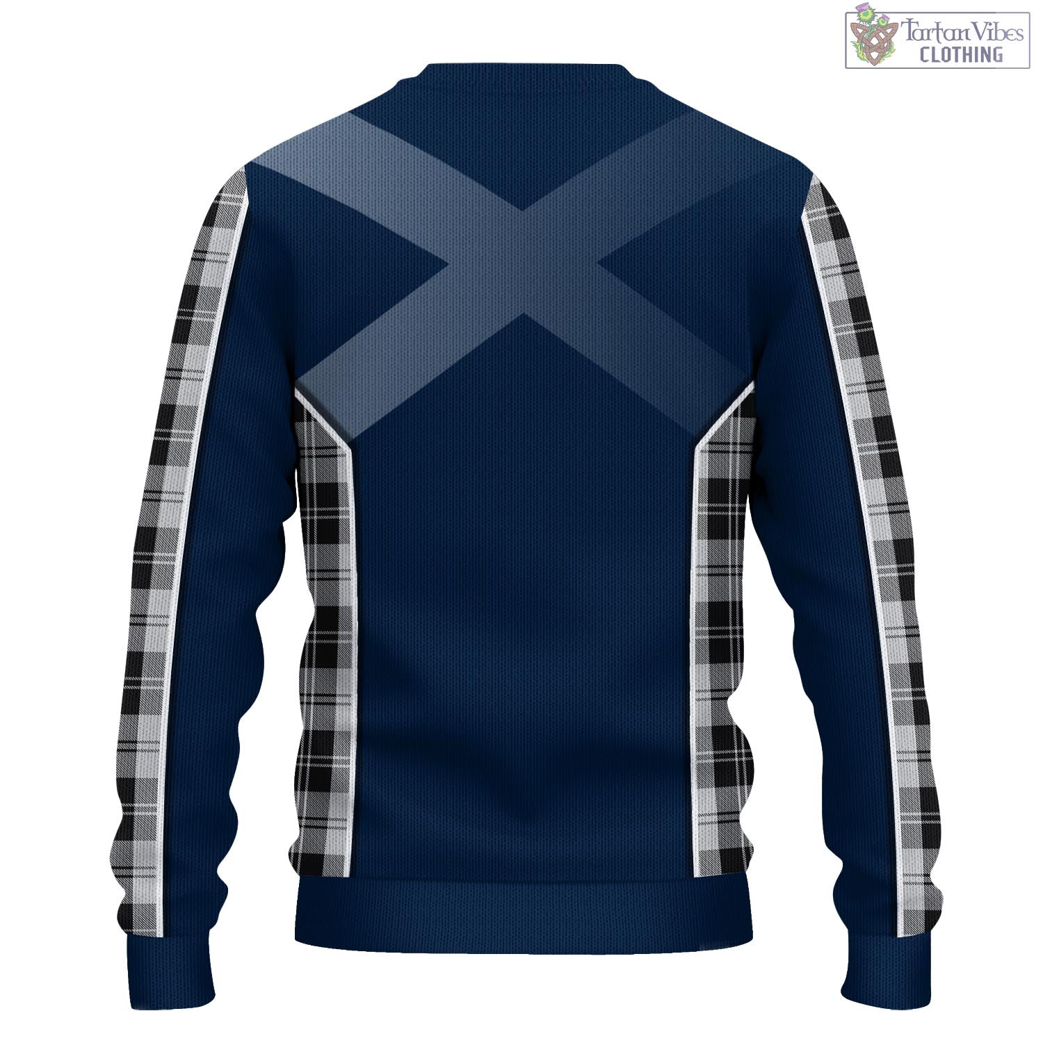 Tartan Vibes Clothing Erskine Black and White Tartan Knitted Sweatshirt with Family Crest and Scottish Thistle Vibes Sport Style