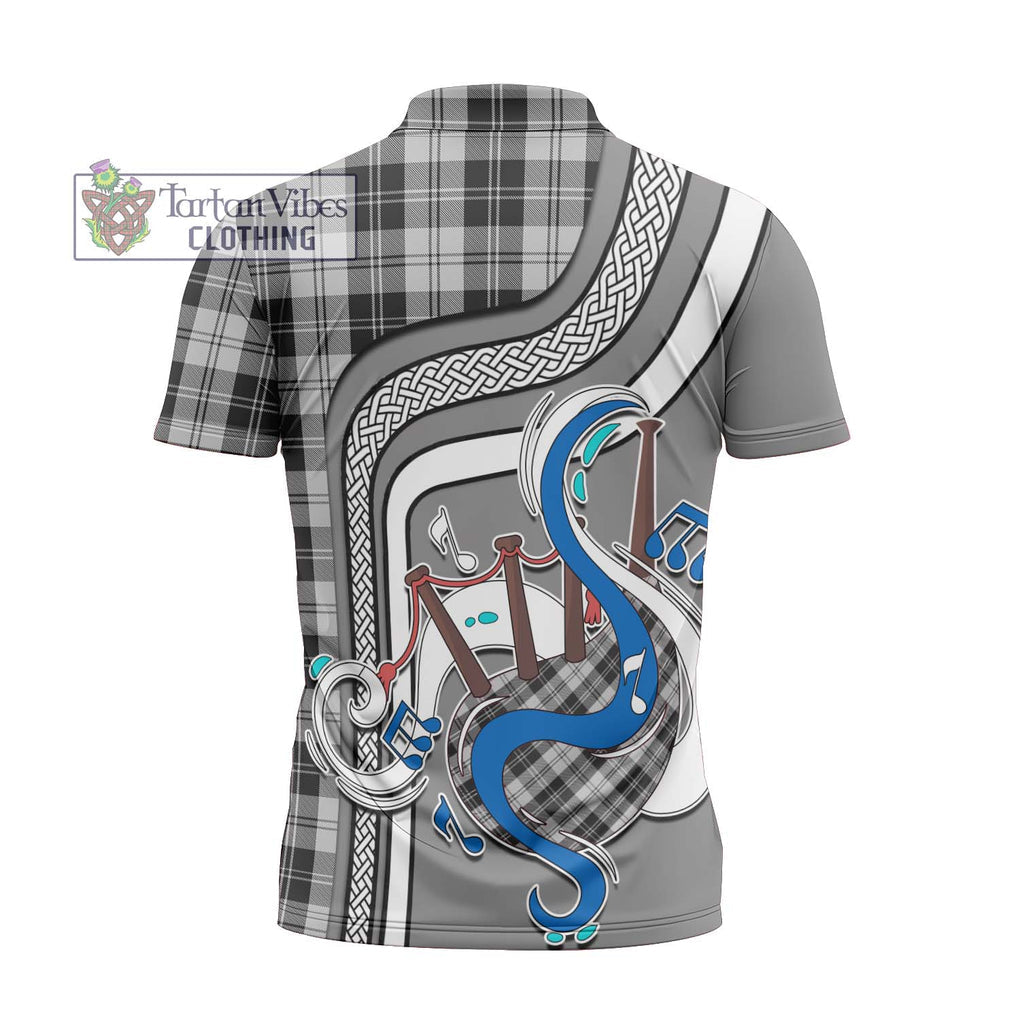 Erskine Black and White Tartan Zipper Polo Shirt with Epic Bagpipe Style - Tartanvibesclothing Shop