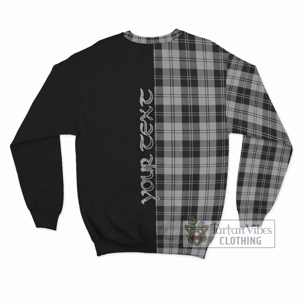 Erskine Black and White Tartan Sweatshirt with Family Crest and Half Of Me Style - Tartanvibesclothing Shop