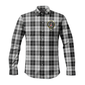 Erskine Black and White Tartan Long Sleeve Button Up Shirt with Family Crest