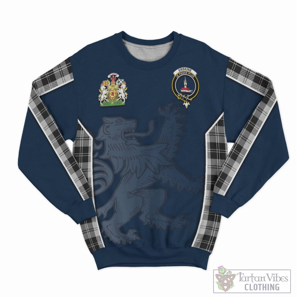 Tartan Vibes Clothing Erskine Black and White Tartan Sweater with Family Crest and Lion Rampant Vibes Sport Style