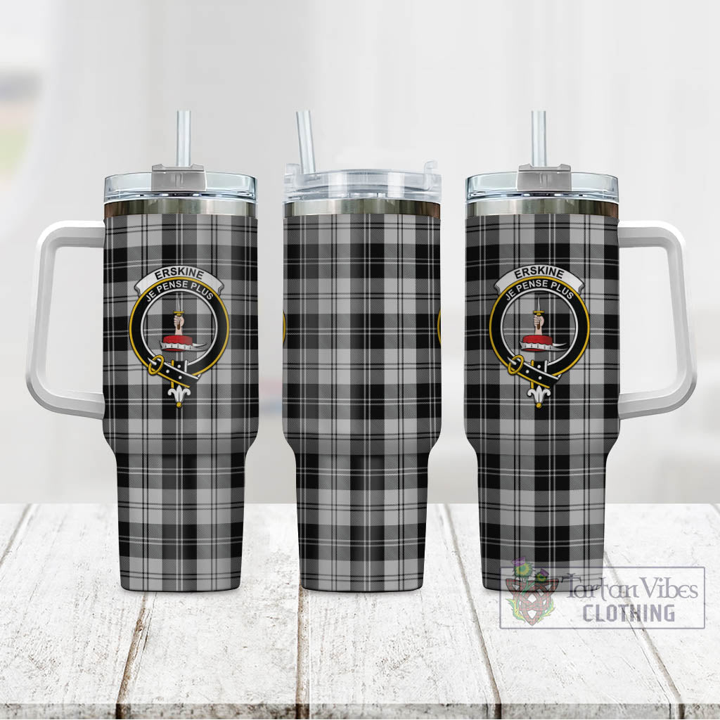 Tartan Vibes Clothing Erskine Black and White Tartan and Family Crest Tumbler with Handle