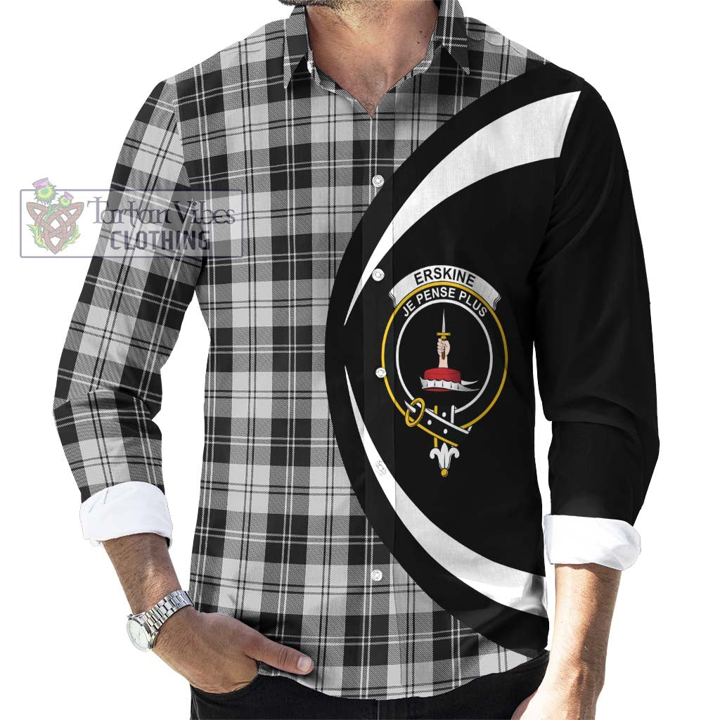 Erskine Black and White Tartan Long Sleeve Button Up with Family Crest Circle Style - Tartan Vibes Clothing