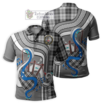 Erskine Black and White Tartan Polo Shirt with Epic Bagpipe Style