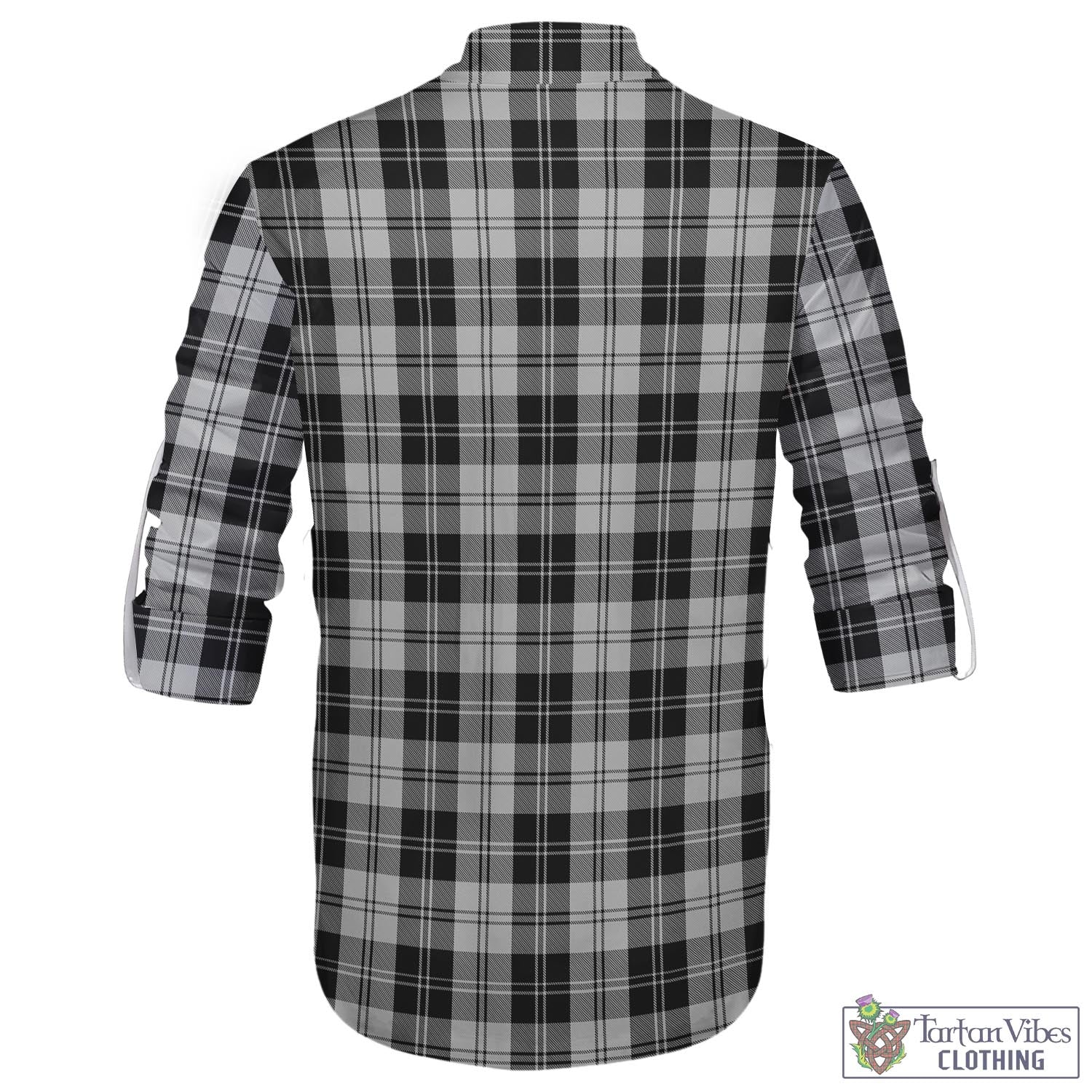 Tartan Vibes Clothing Erskine Black and White Tartan Men's Scottish Traditional Jacobite Ghillie Kilt Shirt with Family Crest