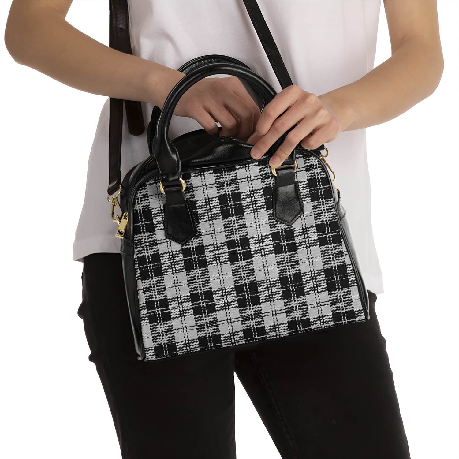 Erskine Black and White Tartan Shoulder Handbags - Tartanvibesclothing