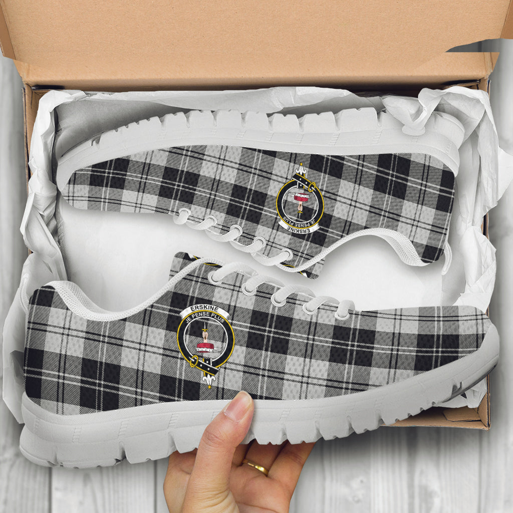 Erskine Black and White Tartan Sneakers with Family Crest - Tartan Vibes Clothing