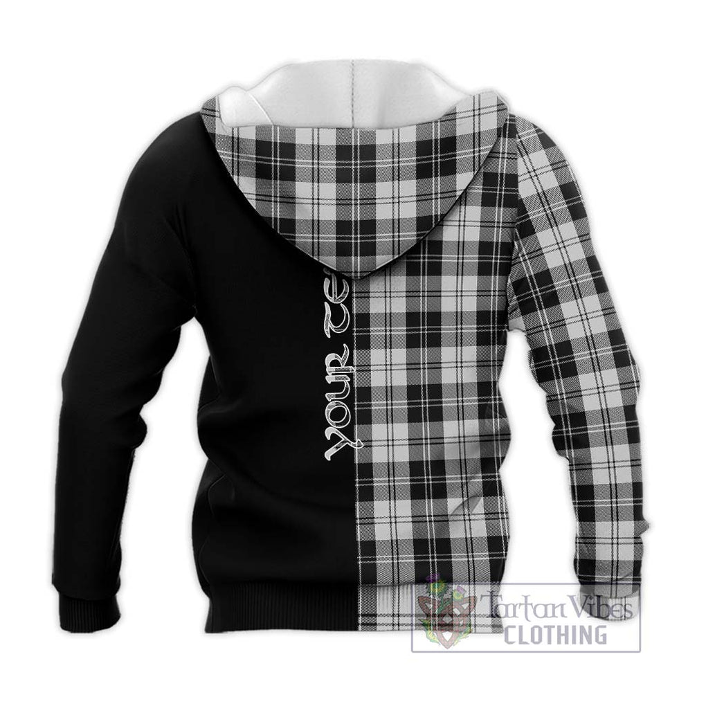 Erskine Black and White Tartan Knitted Hoodie with Family Crest and Half Of Me Style - Tartanvibesclothing Shop