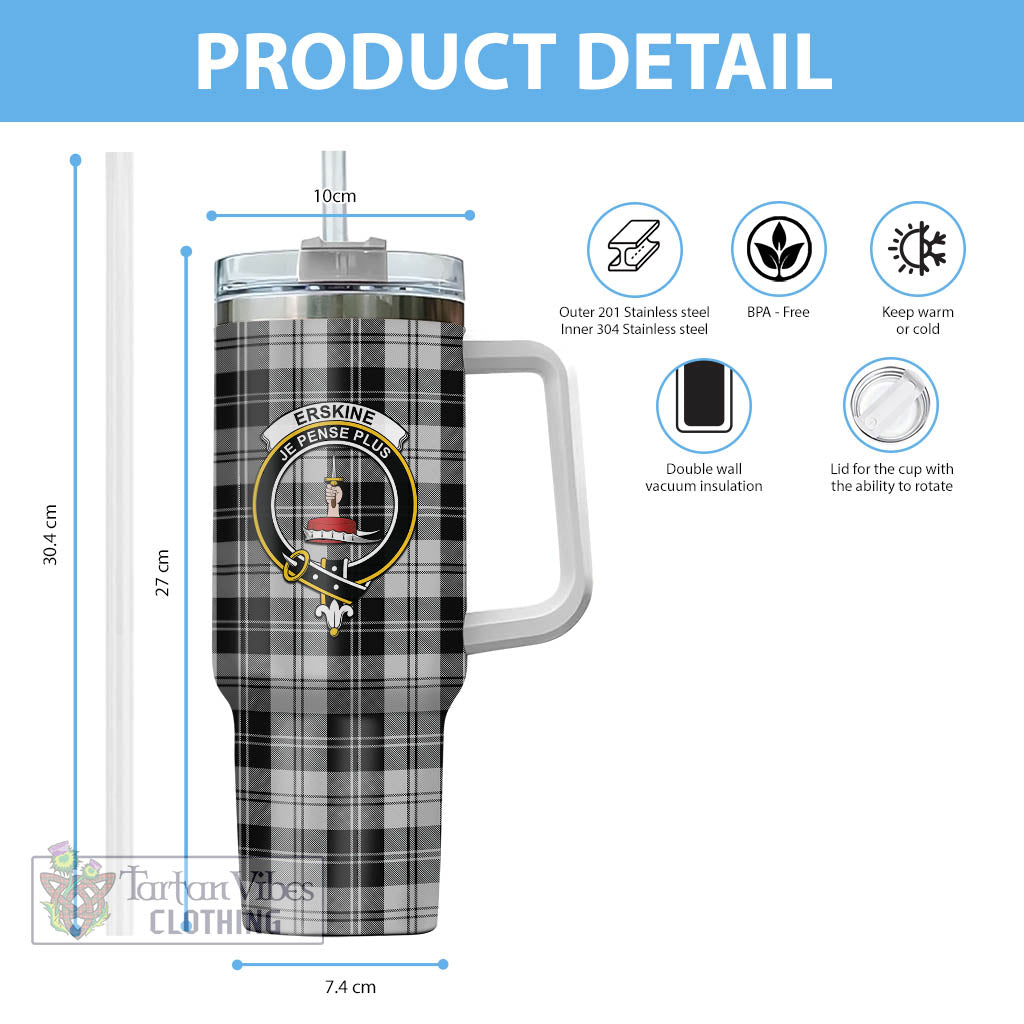 Tartan Vibes Clothing Erskine Black and White Tartan and Family Crest Tumbler with Handle