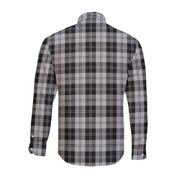 Erskine Black and White Tartan Long Sleeve Button Up Shirt with Family Crest