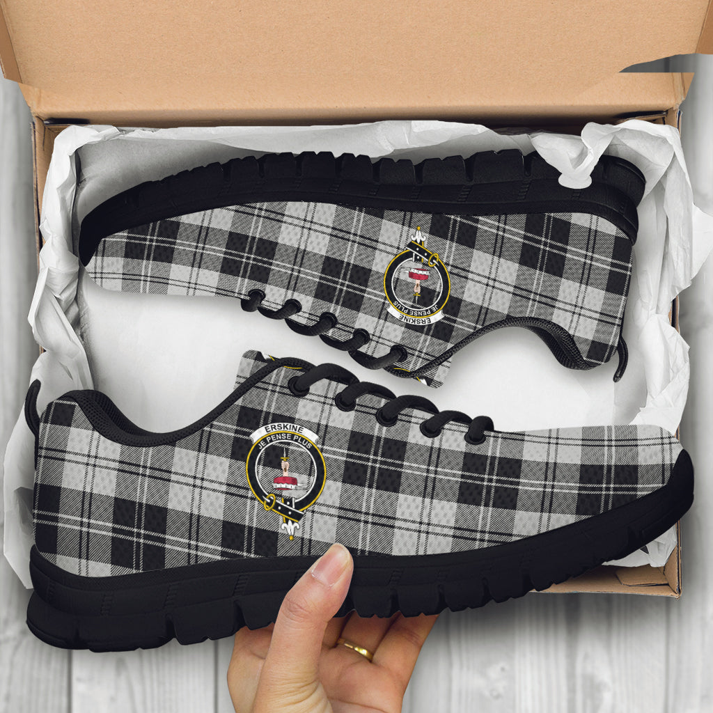 Erskine Black and White Tartan Sneakers with Family Crest - Tartan Vibes Clothing