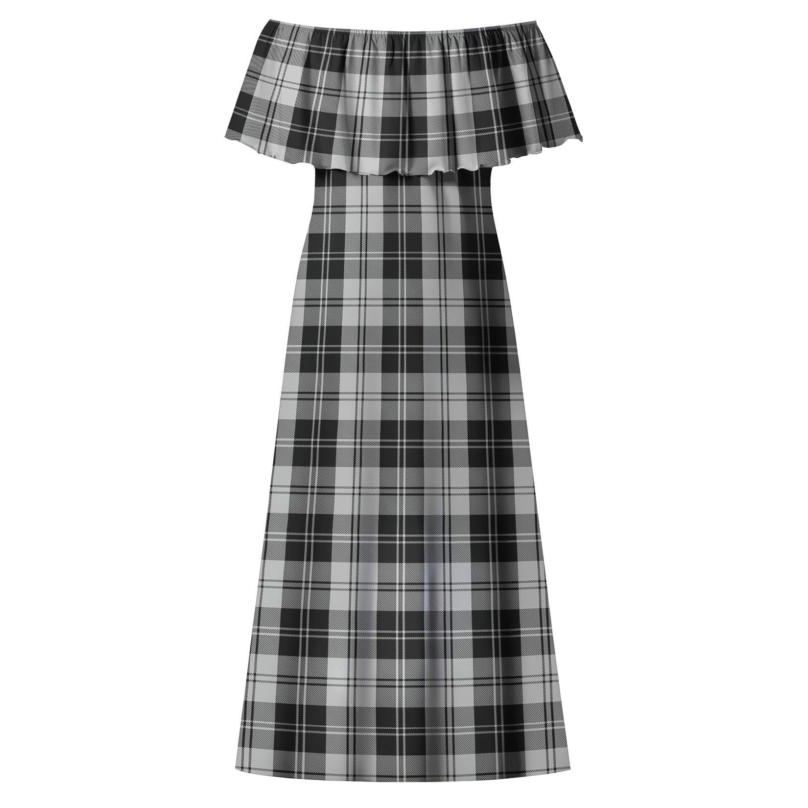 Erskine Black and White Tartan Off Shoulder Long Dress - Tartanvibesclothing