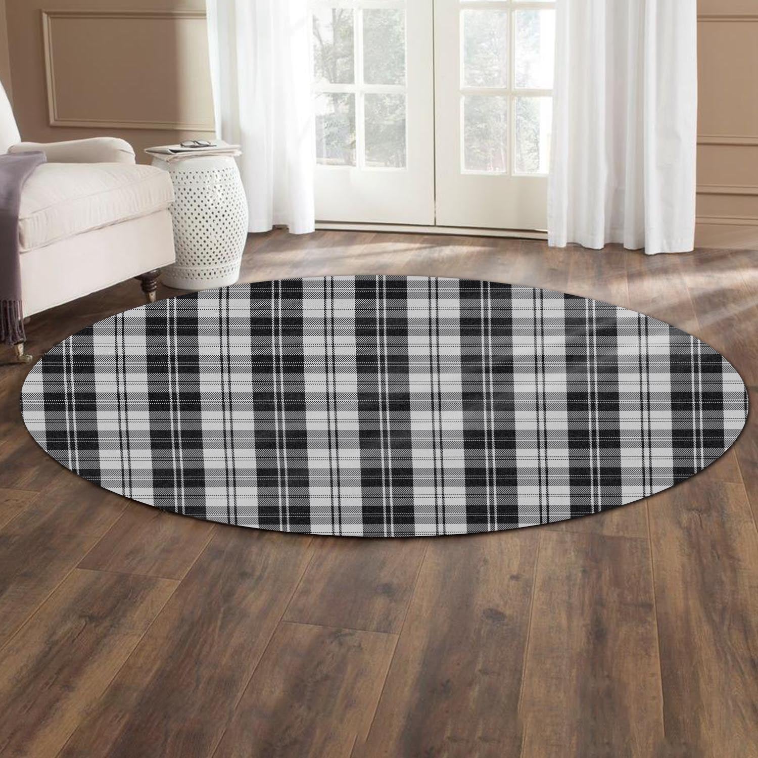 Erskine Black and White Tartan Round Rug - Tartanvibesclothing