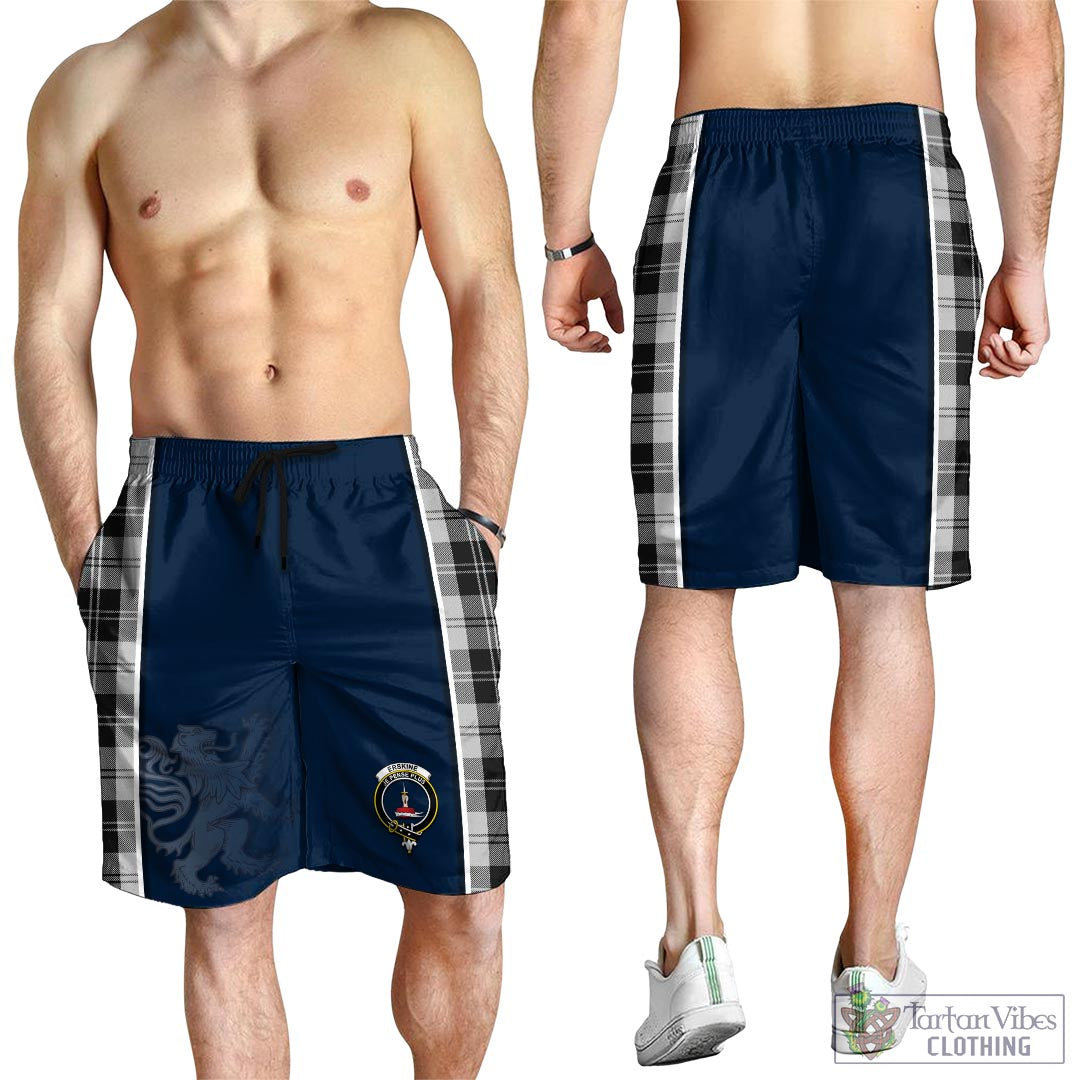 Tartan Vibes Clothing Erskine Black and White Tartan Men's Shorts with Family Crest and Lion Rampant Vibes Sport Style