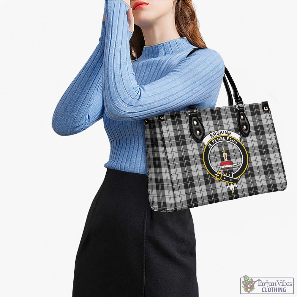 Tartan Vibes Clothing Erskine Black and White Tartan Luxury Leather Handbags with Family Crest