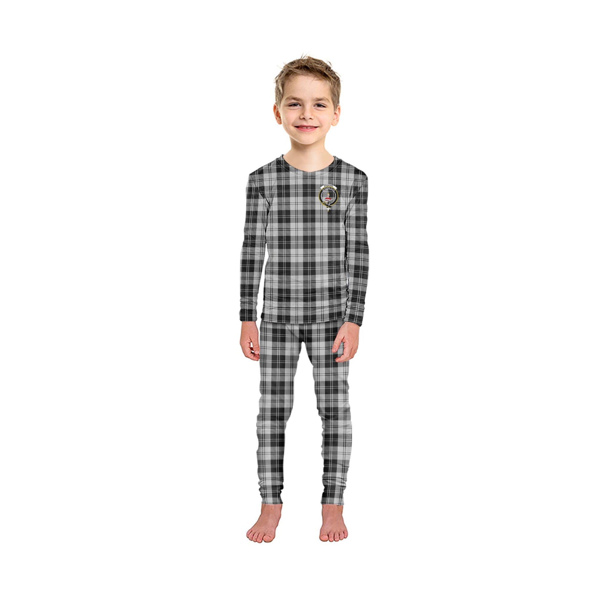 Erskine Black and White Tartan Pajamas Family Set with Family Crest - Tartanvibesclothing
