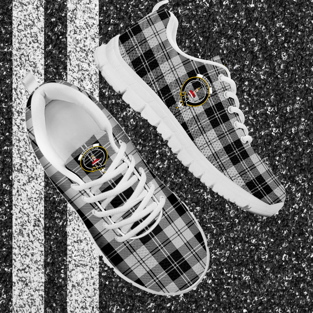 Erskine Black and White Tartan Sneakers with Family Crest - Tartan Vibes Clothing