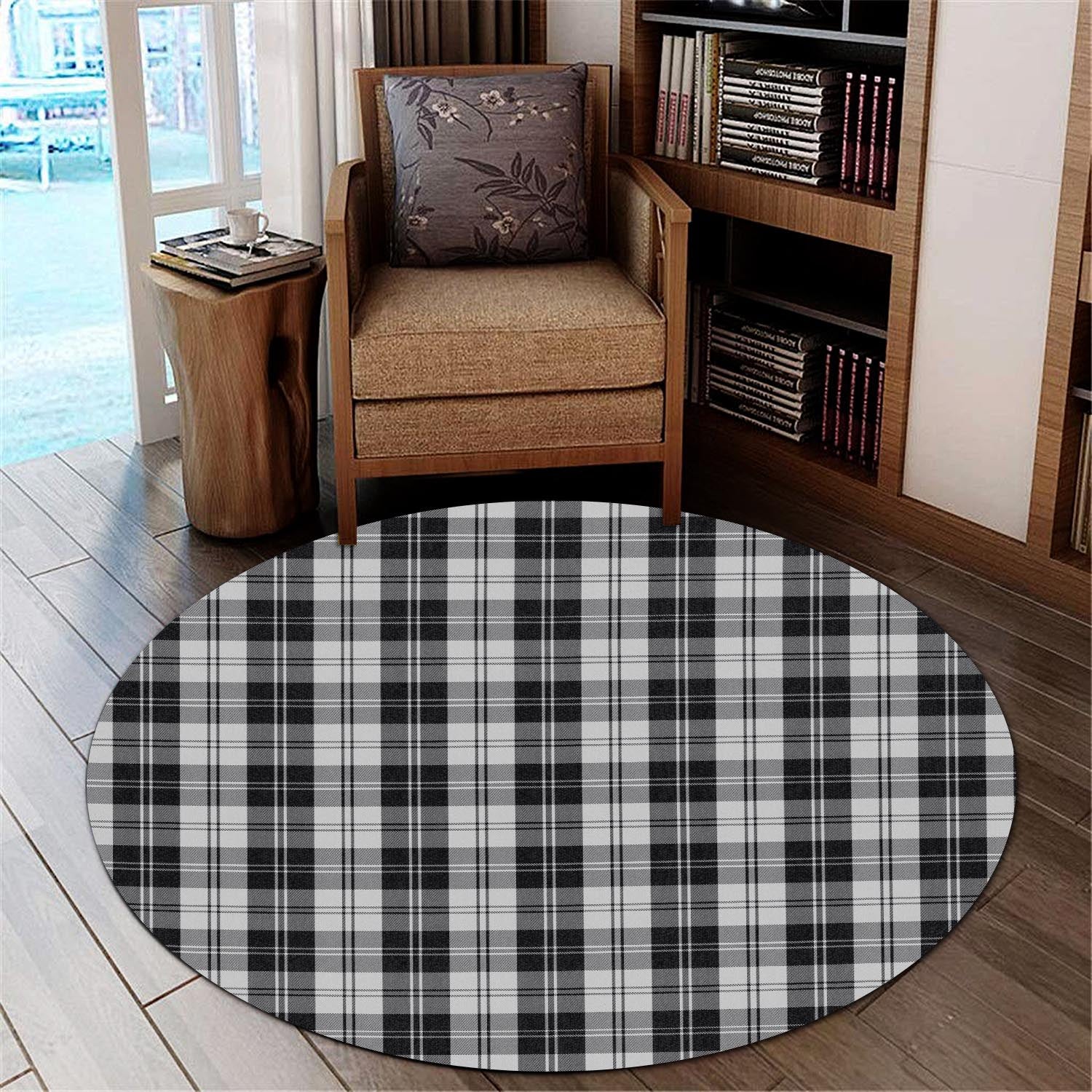 Erskine Black and White Tartan Round Rug - Tartanvibesclothing