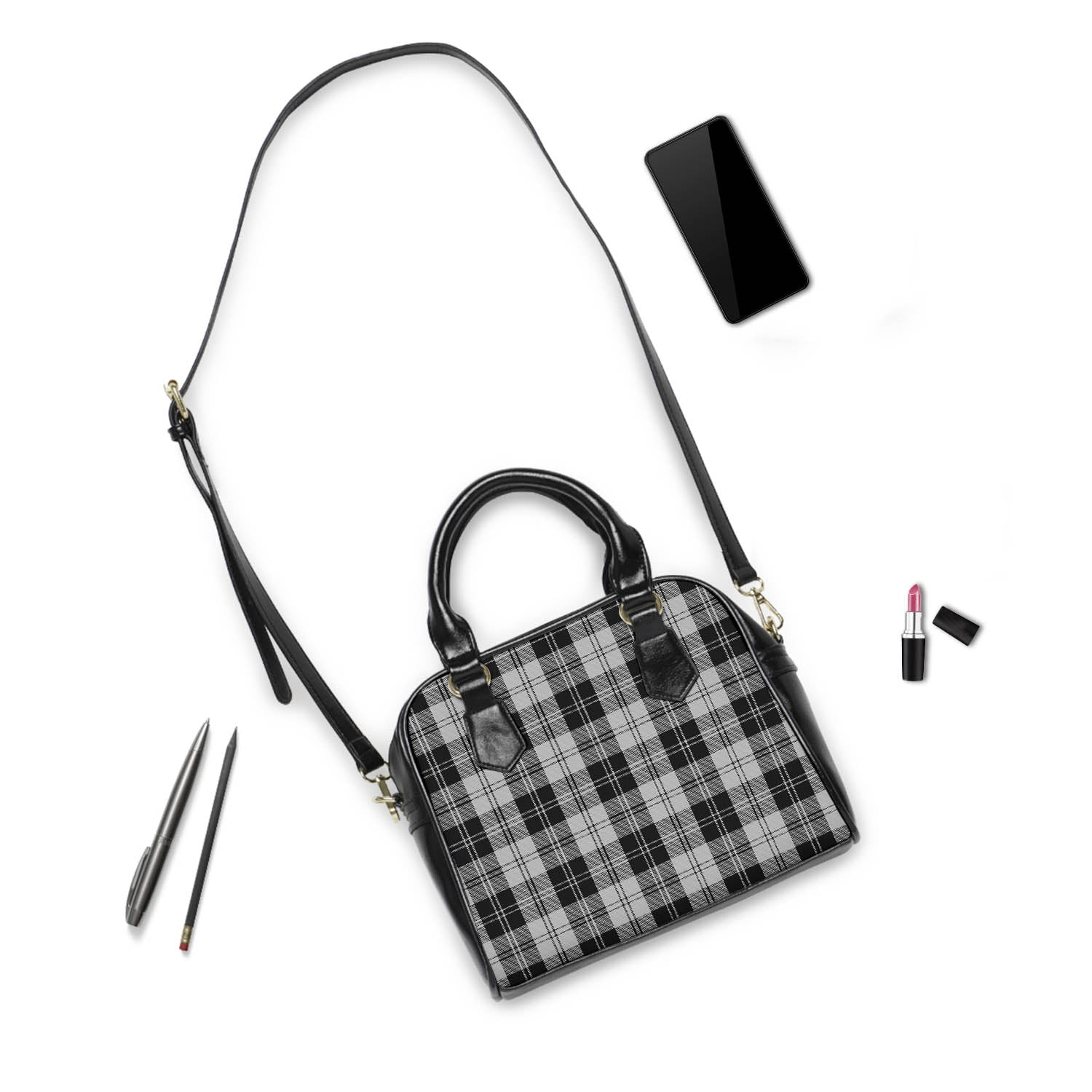 Erskine Black and White Tartan Shoulder Handbags - Tartanvibesclothing