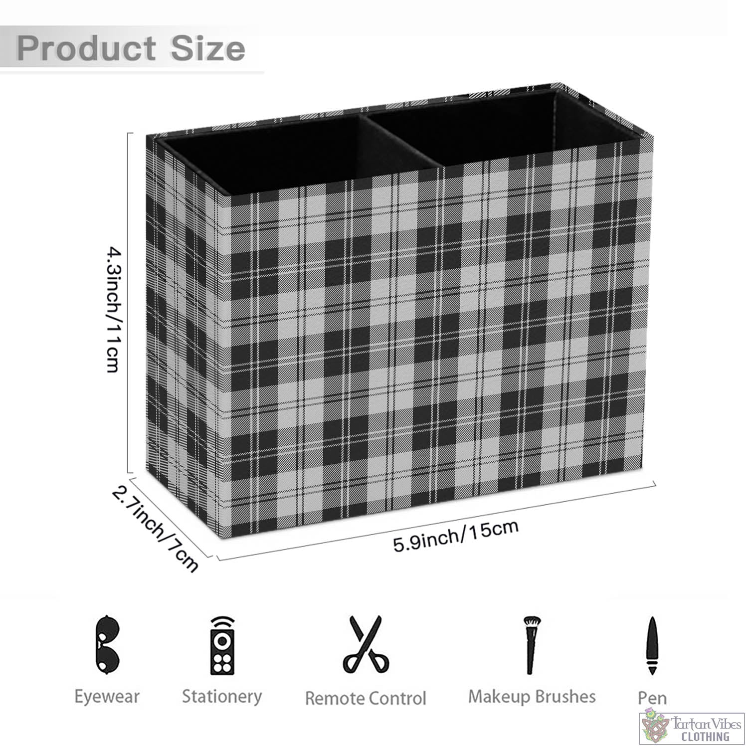 Tartan Vibes Clothing Erskine Black and White Tartan Pen Holder