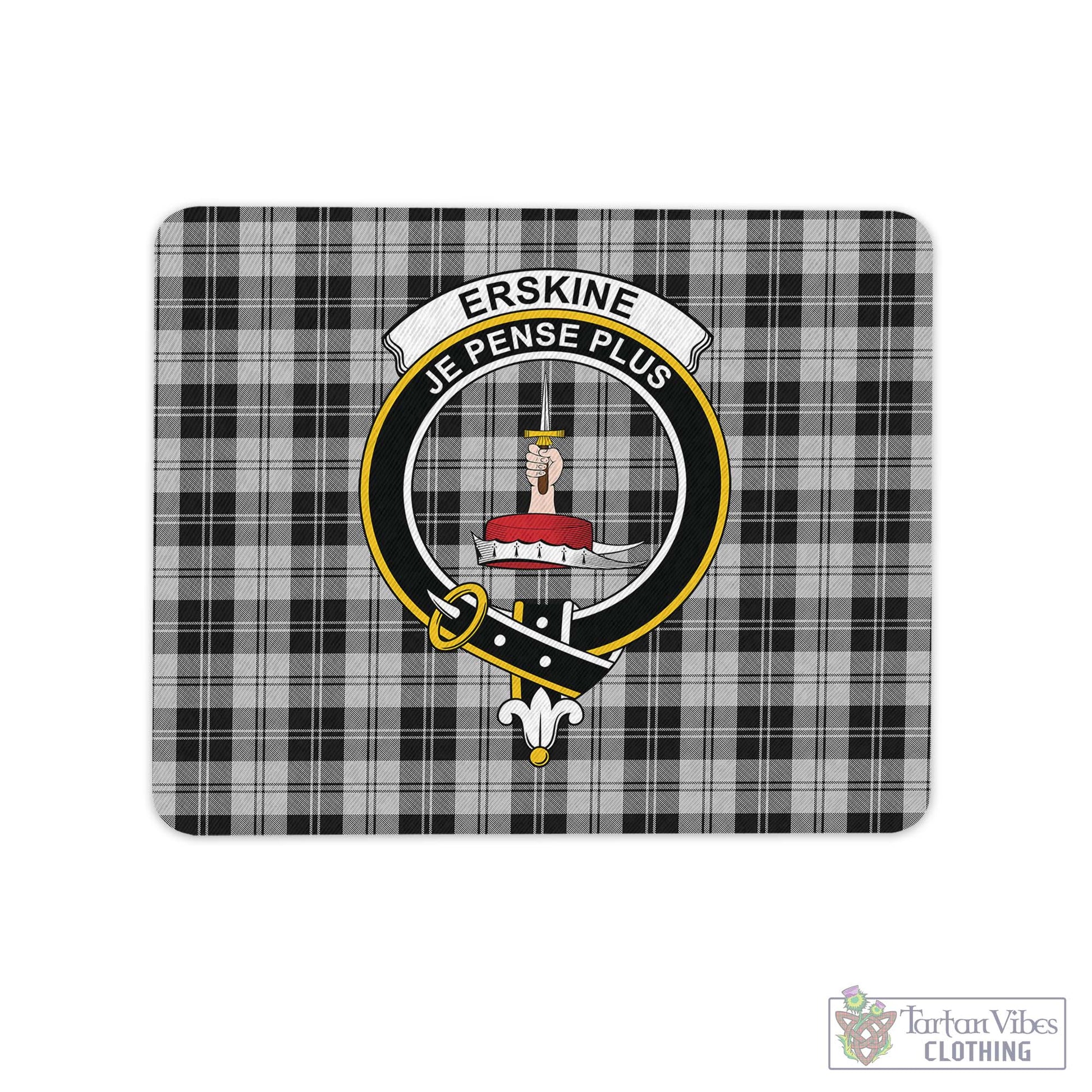 Tartan Vibes Clothing Erskine Black and White Tartan Mouse Pad with Family Crest