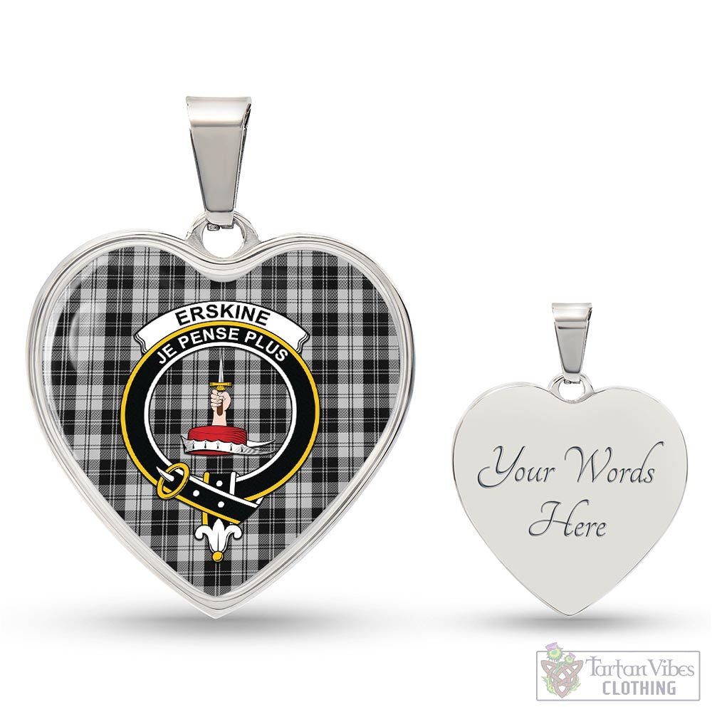 Tartan Vibes Clothing Erskine Black and White Tartan Heart Necklace with Family Crest