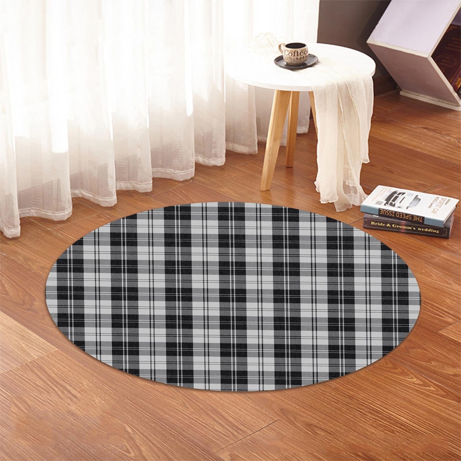 Erskine Black and White Tartan Round Rug - Tartanvibesclothing